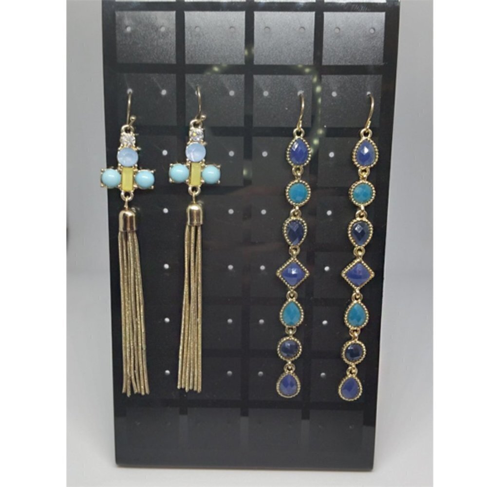 Bundle lot 2 faux blue gemstones earrings trendy extra long dangle drop